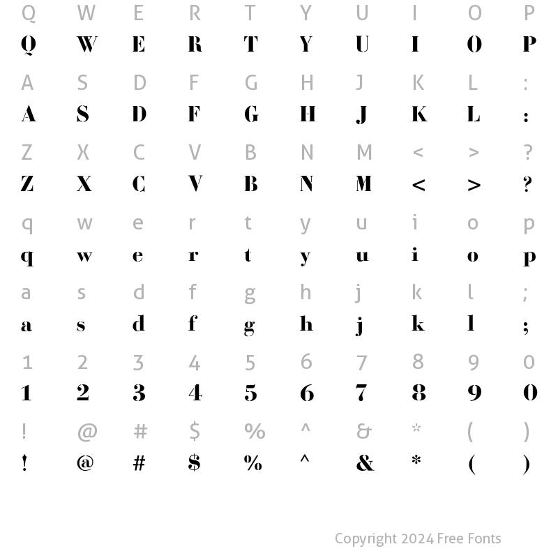 Character Map of Bodoni Fragile Sharp