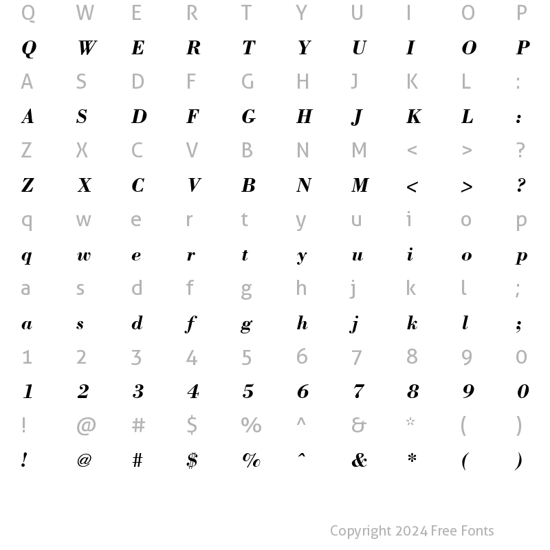 Character Map of Bodoni ICG BoldItalic