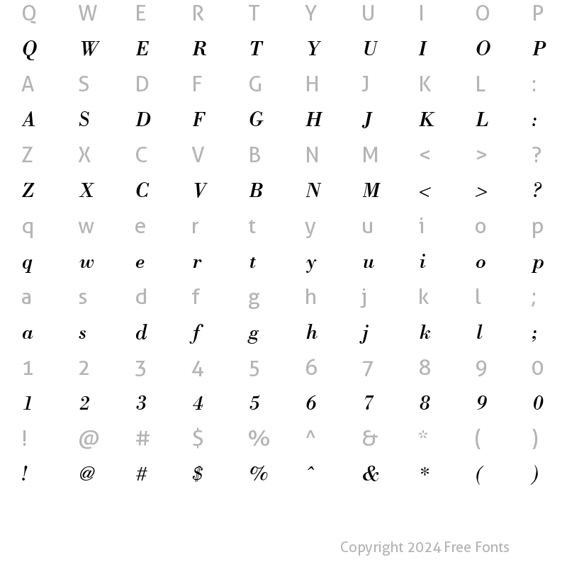 Character Map of Bodoni ICG Italic