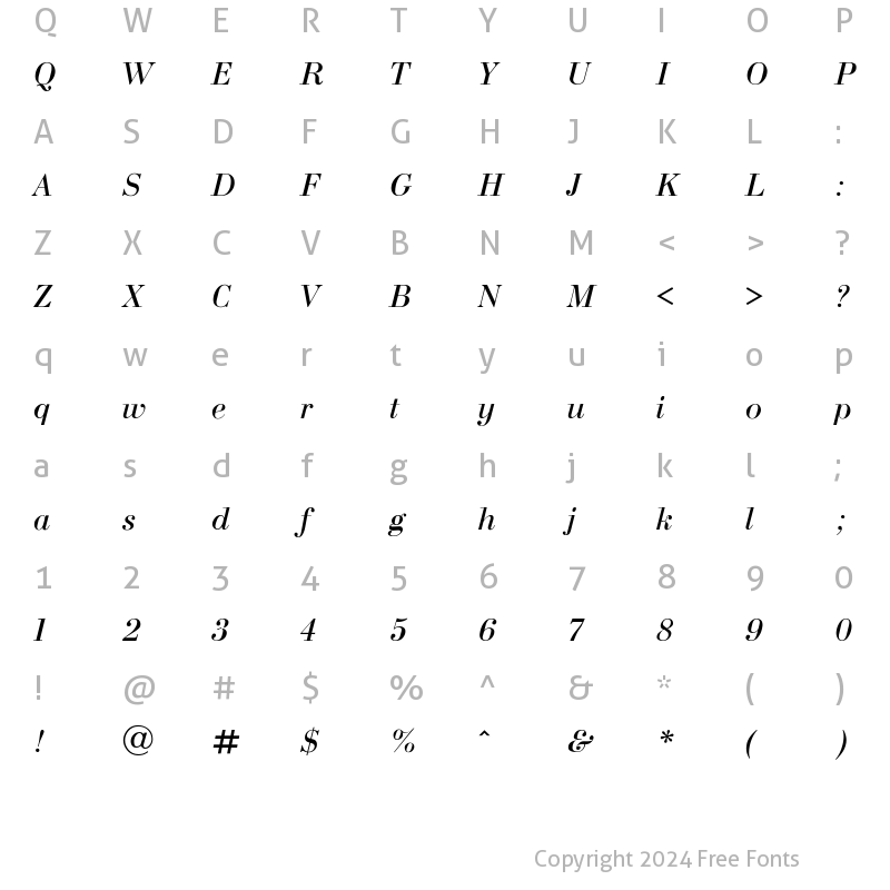 Character Map of Bodoni Italic
