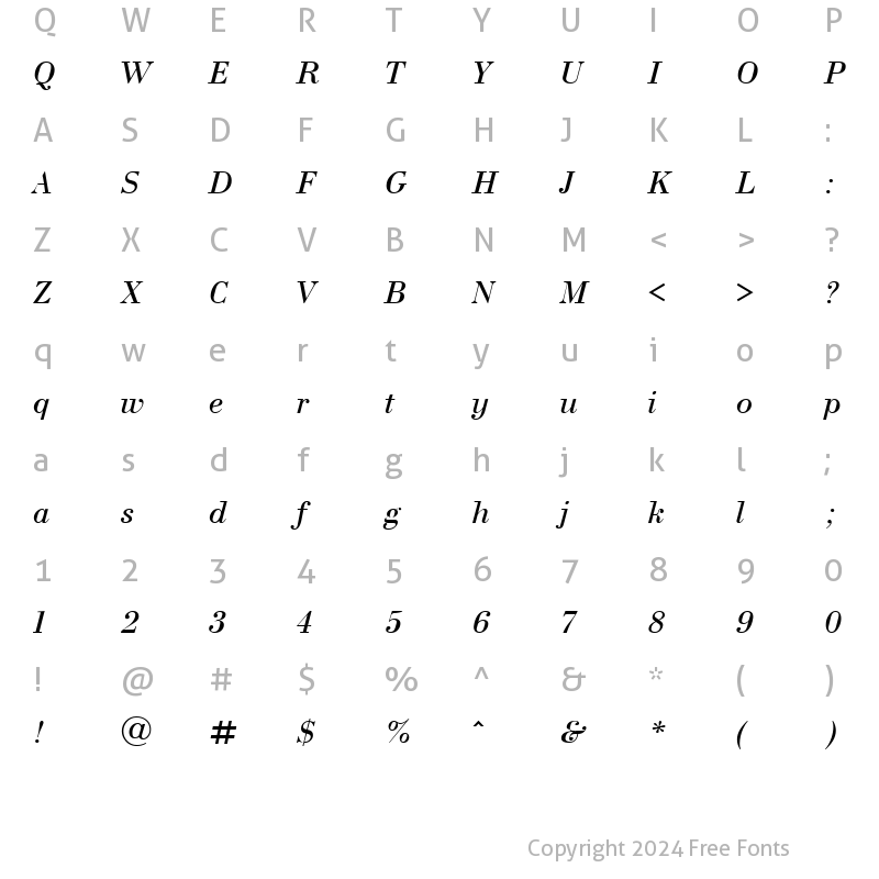 Character Map of Bodoni Italic Cyrillic@