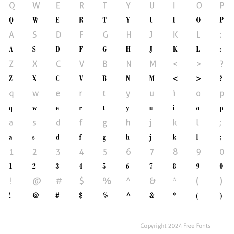 Character Map of Bodoni LT BoldCondensed Regular