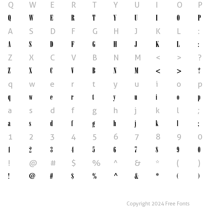 Character Map of Bodoni LT Poster Compressed Regular