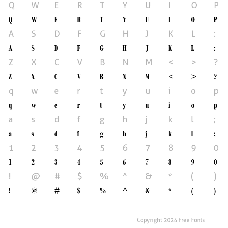 Character Map of Bodoni MT Condensed Bold