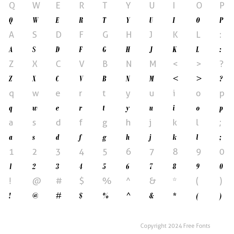Character Map of Bodoni MT Condensed Bold Italic