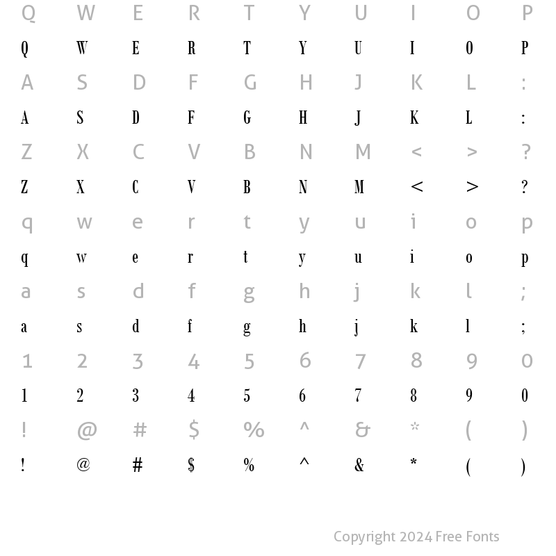 Character Map of Bodoni MT Condensed