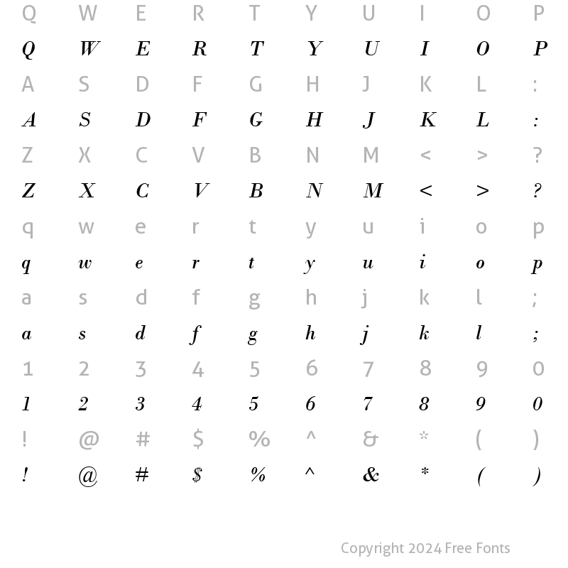 Character Map of Bodoni MT Italic