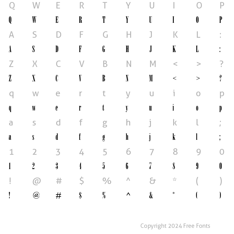 Character Map of Bodoni MT Poster Compressed Regular