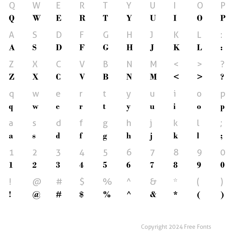 Character Map of Bodoni MT Std Bold