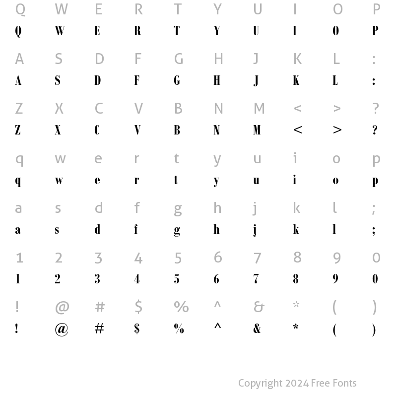 Character Map of Bodoni MT Std Bold Cond