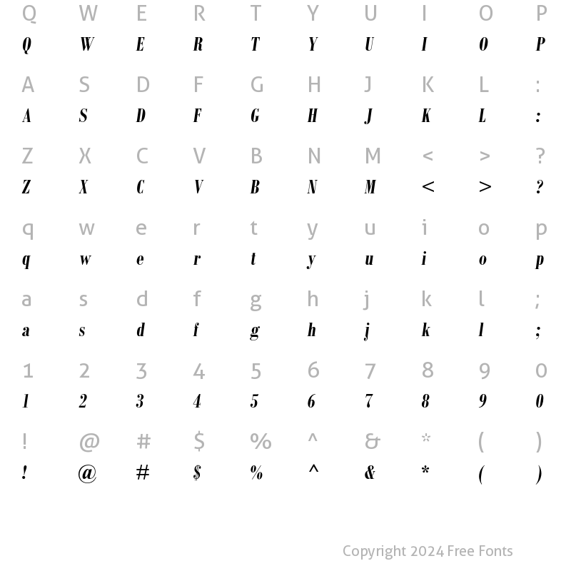 Character Map of Bodoni MT Std Bold Cond It