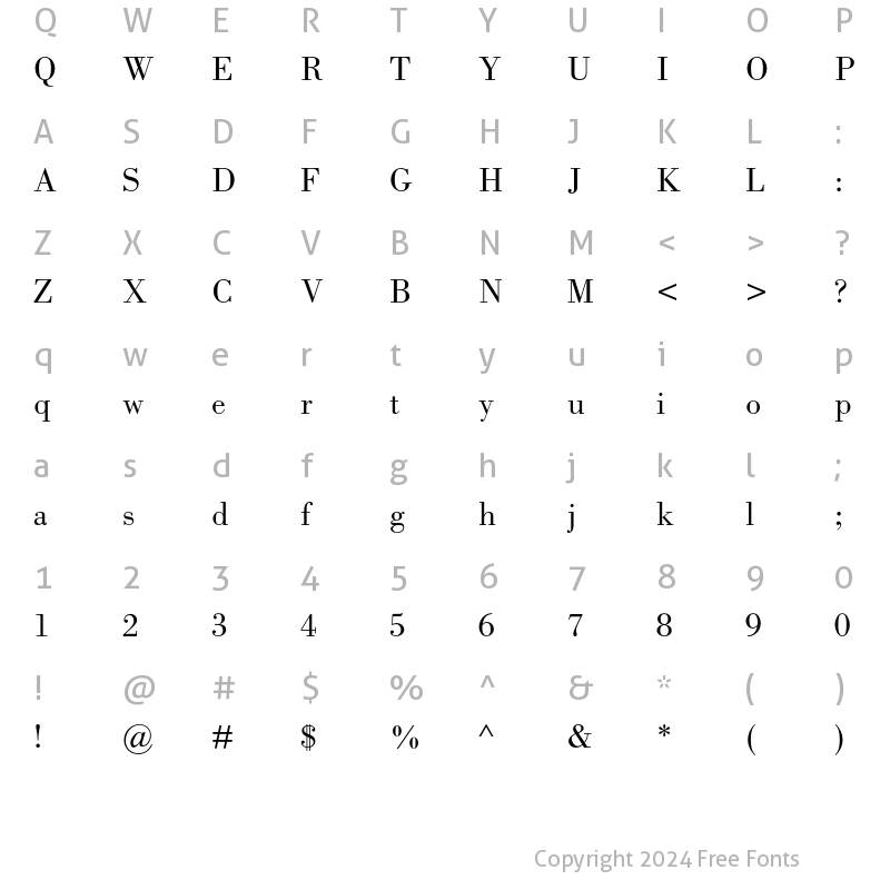 Character Map of Bodoni MT Std Book