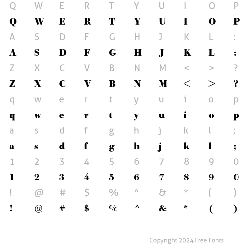 Character Map of Bodoni Old Face BE Bold