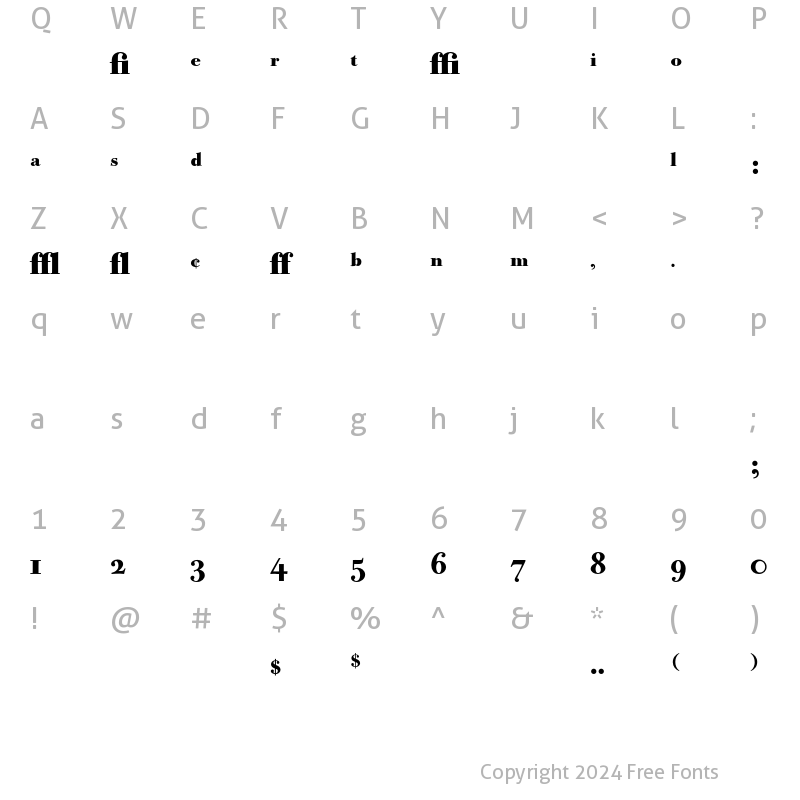 Character Map of Bodoni Old Face BE Expert Bold