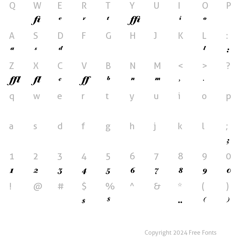 Character Map of Bodoni Old Face BE Expert Bold Italic