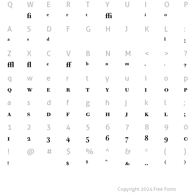 Character Map of Bodoni Old Face BE Expert Medium