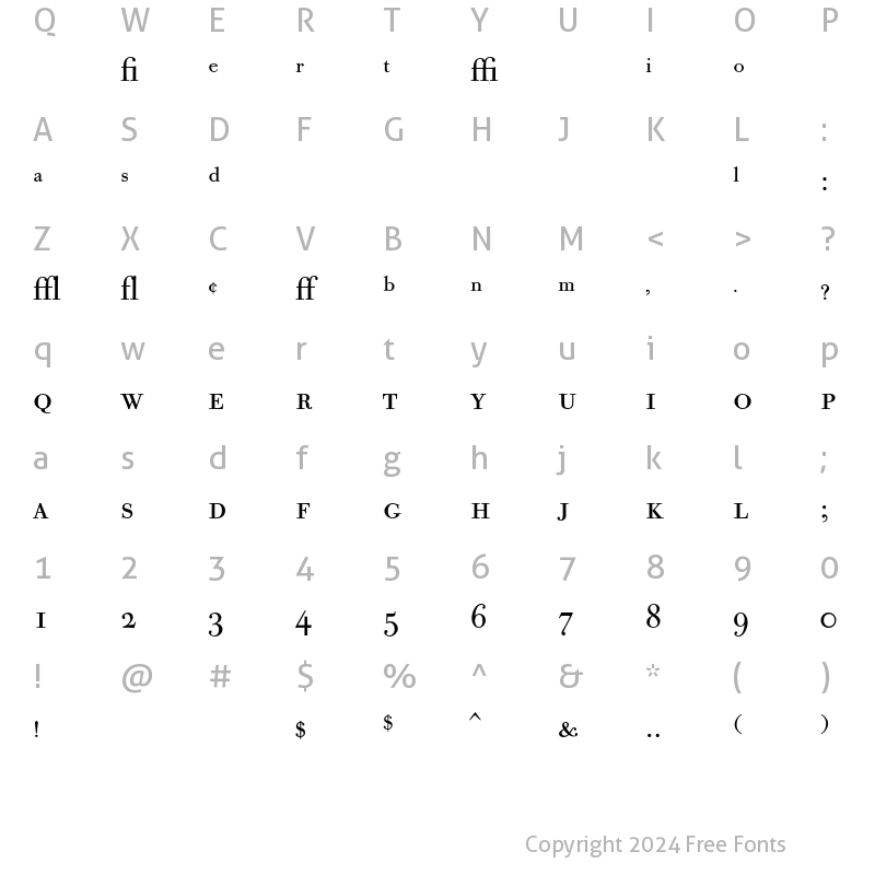 Character Map of Bodoni Old Face BE Expert Regular