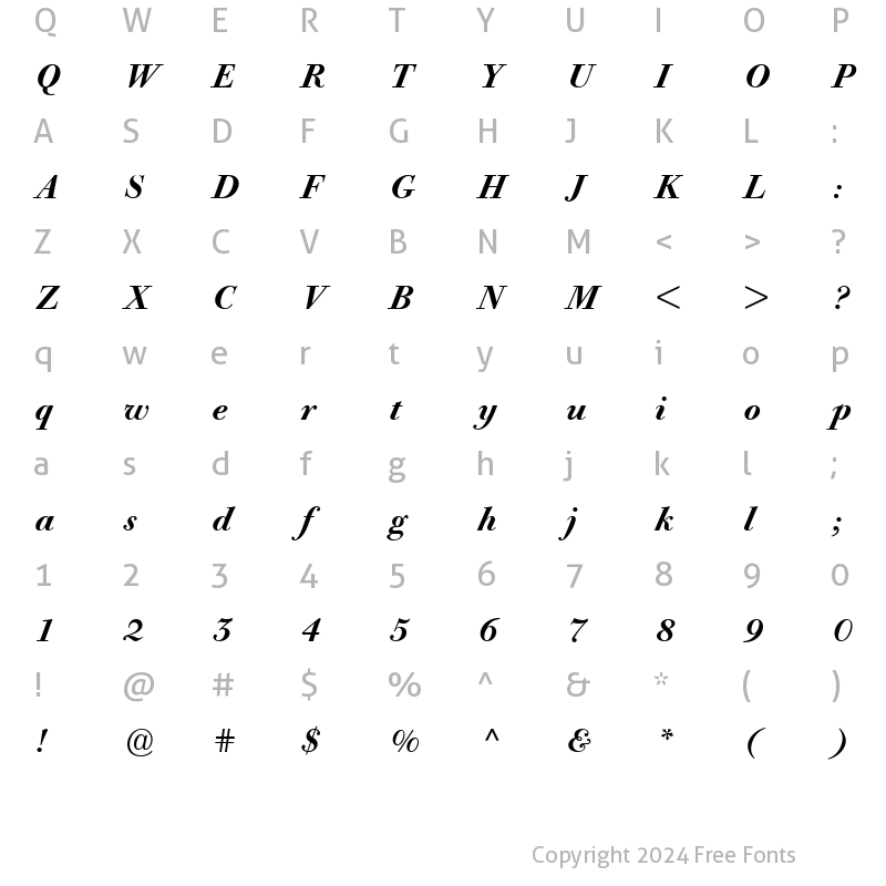 Character Map of Bodoni Old Face BE ItalicBold