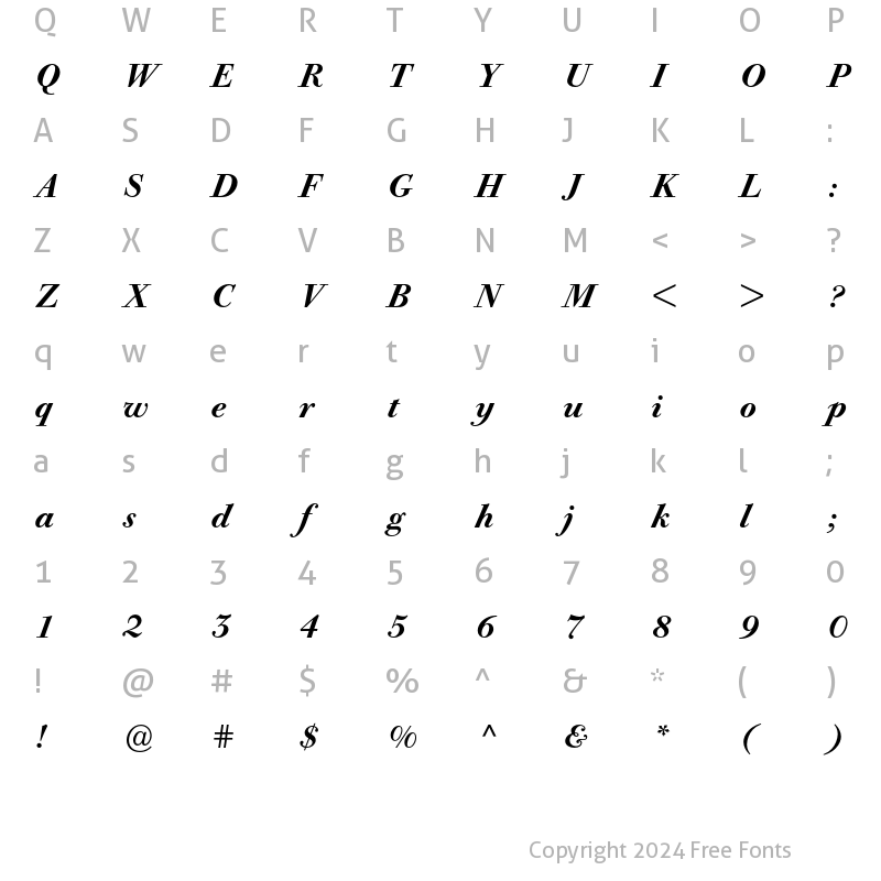 Character Map of Bodoni Old Face BE Medium Italic