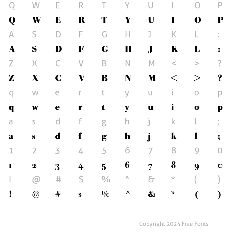 Character Map of Bodoni Old Face BE Oldstyle Fig Bold
