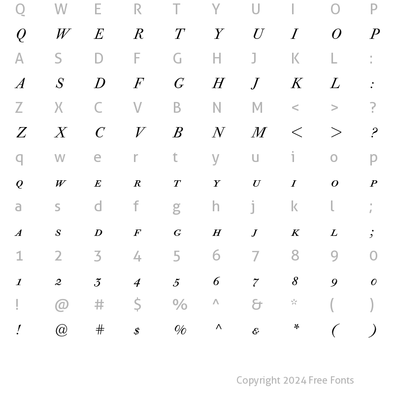 Character Map of Bodoni Old Face BE SC Italic