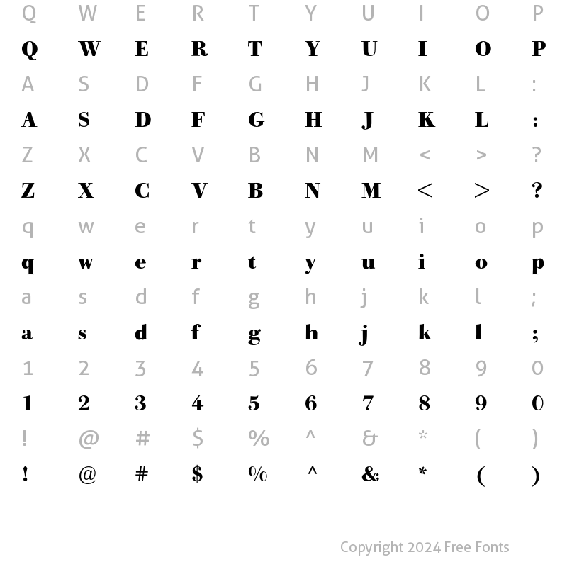 Character Map of Bodoni Old Face BQ Regular