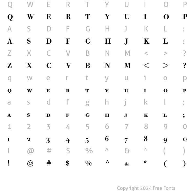 Character Map of Bodoni Old Face Expert BQ Regular