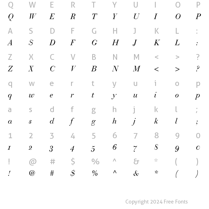 Character Map of Bodoni Recut OldStyle SSi Normal