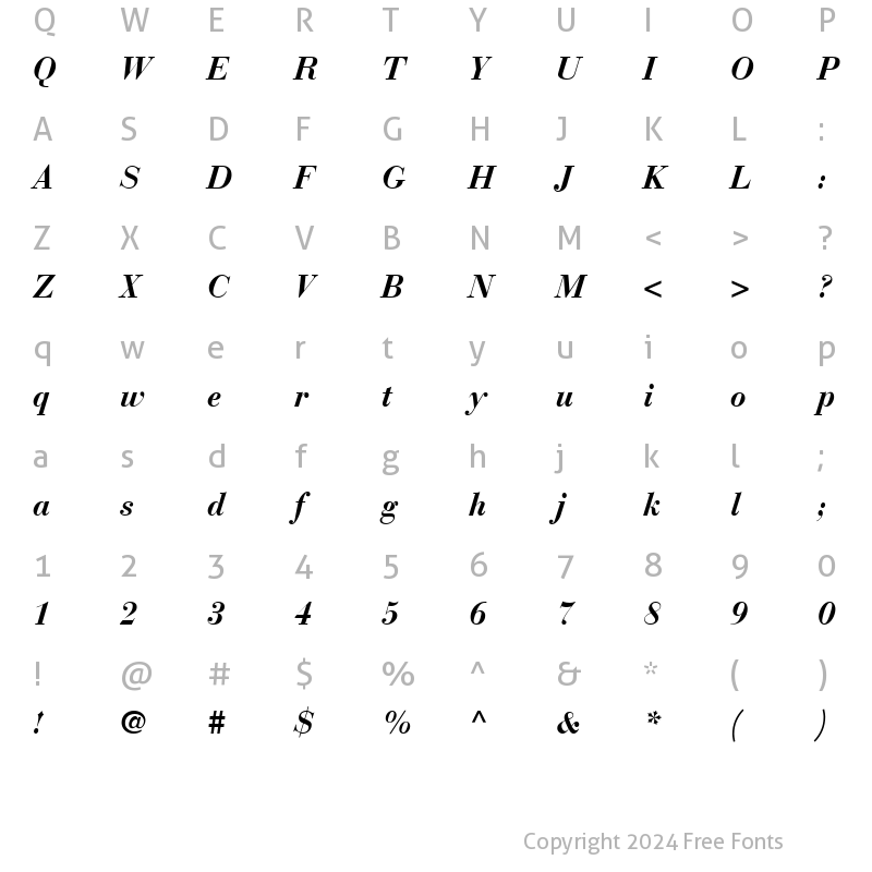 Character Map of Bodoni Recut SSi Bold Italic