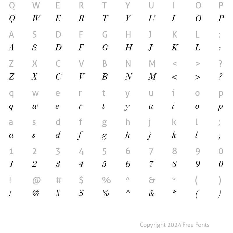 Character Map of Bodoni Recut SSi Italic