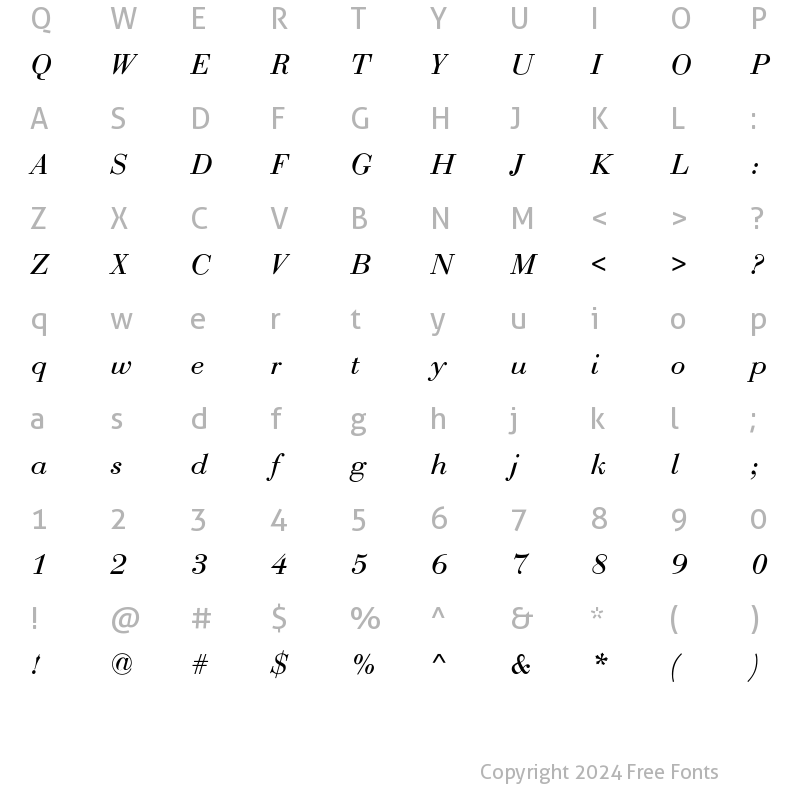 Character Map of Bodoni-RomanItalic-DTC Regular