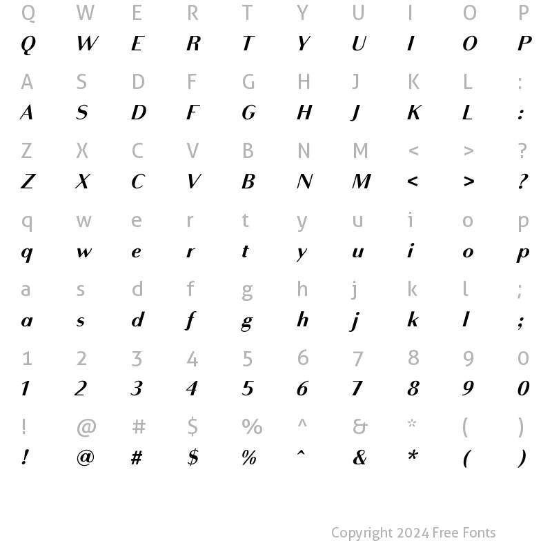Character Map of Bodoni Sans Text Bold Italic