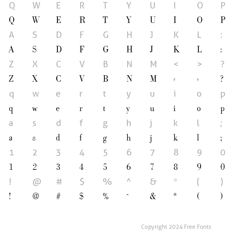 Character Map of Bodoni-Serial-Light Regular