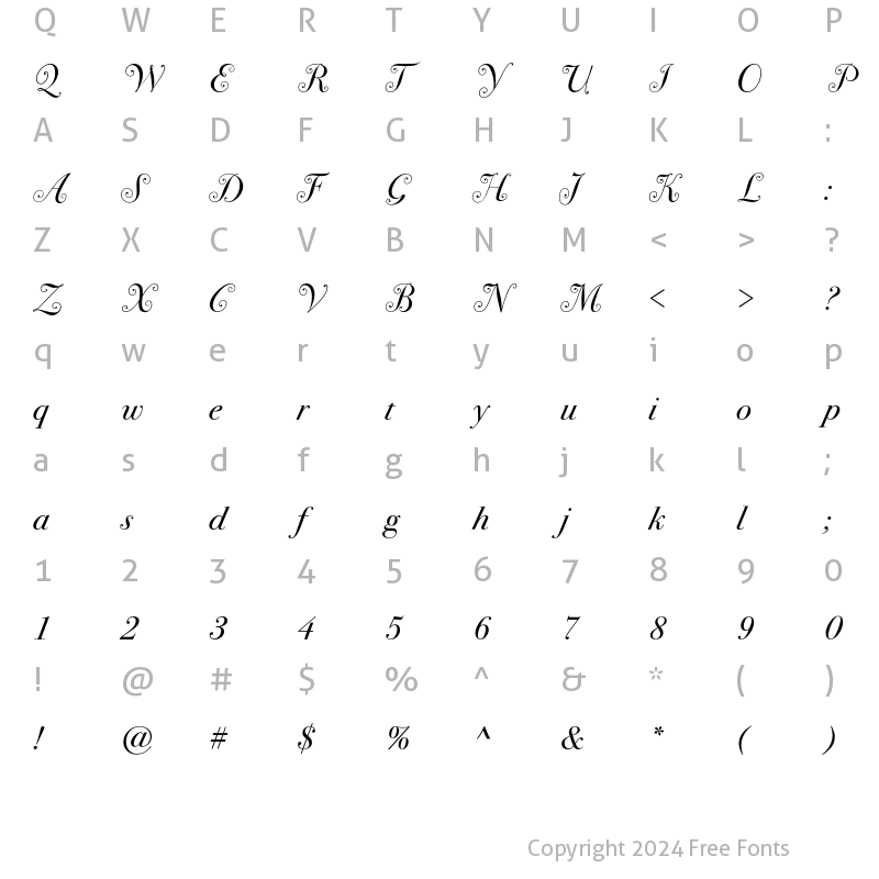 Character Map of Bodoni Sev Swash ITC Book Italic