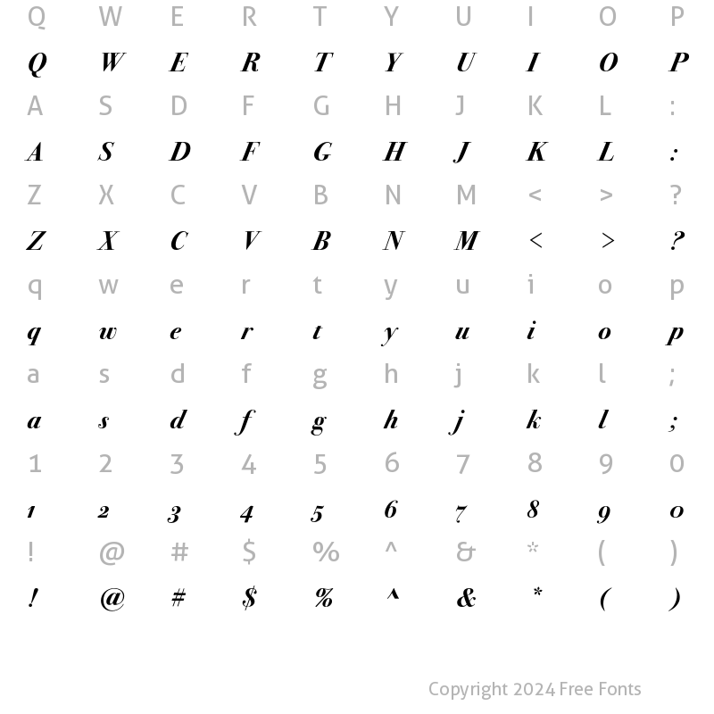 Character Map of Bodoni Seventytwo ITC OS Bold Italic