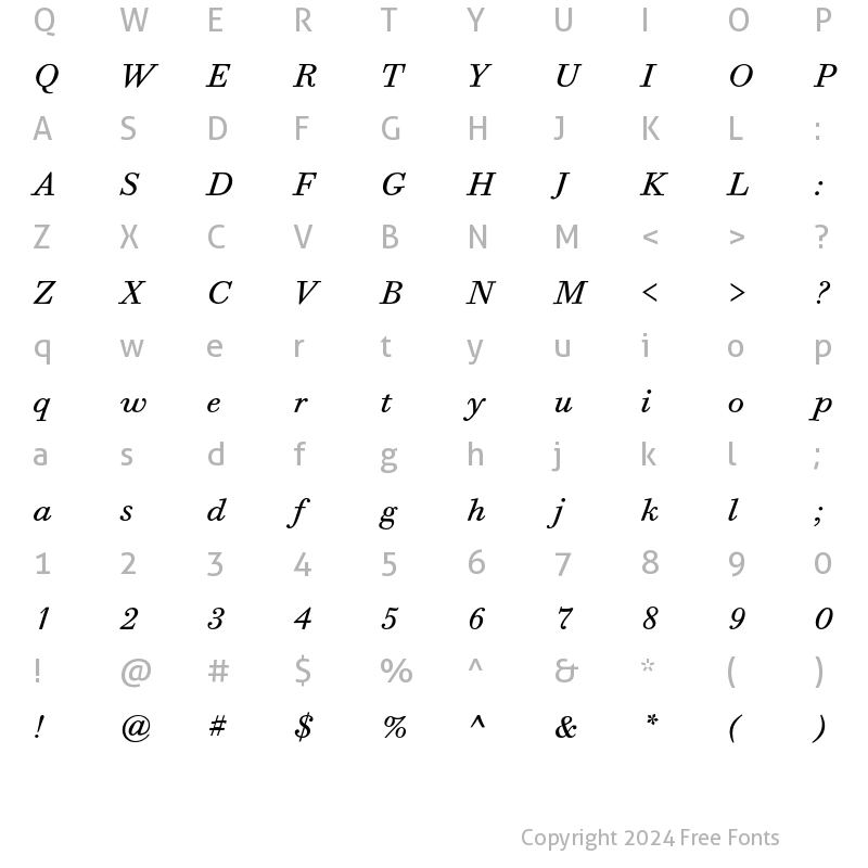 Character Map of Bodoni Six ITC Book Italic