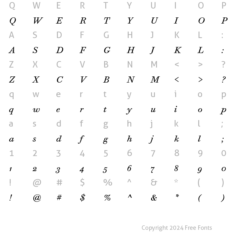 Character Map of Bodoni Six ITC Book OS Italic