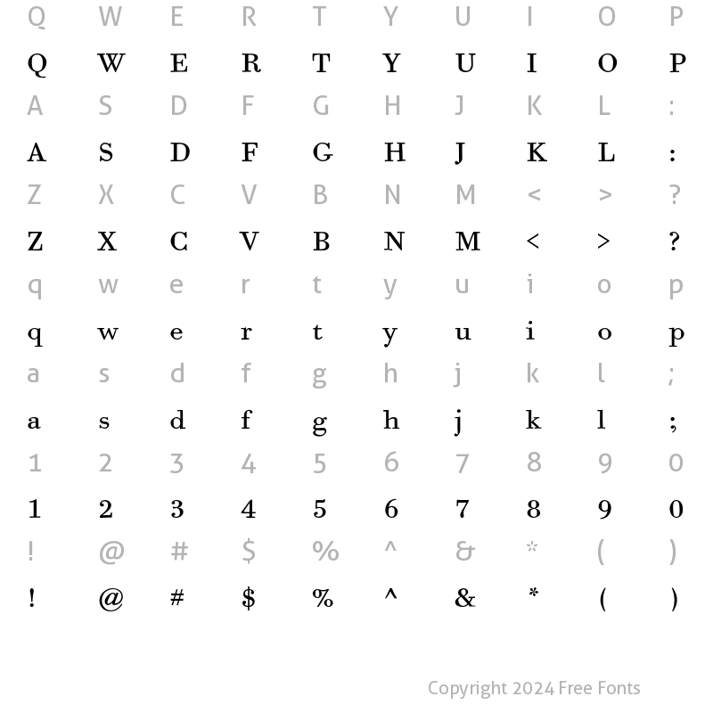 Character Map of Bodoni Six ITC Book Regular