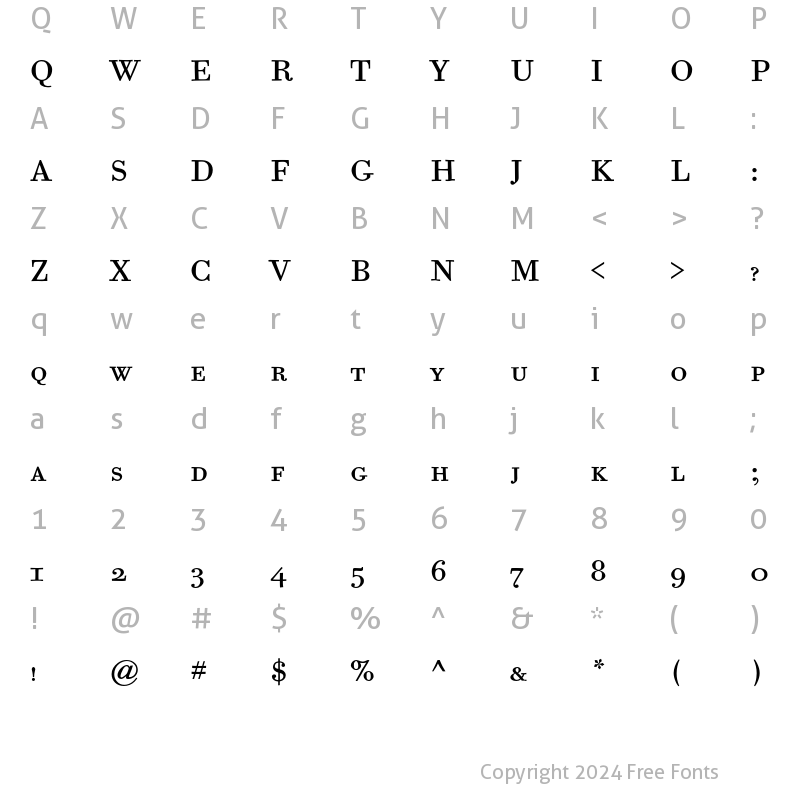 Character Map of Bodoni Six ITC Book SC Regular