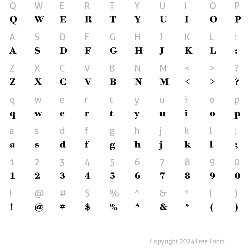 Character Map of Bodoni Six ITC Std Bold