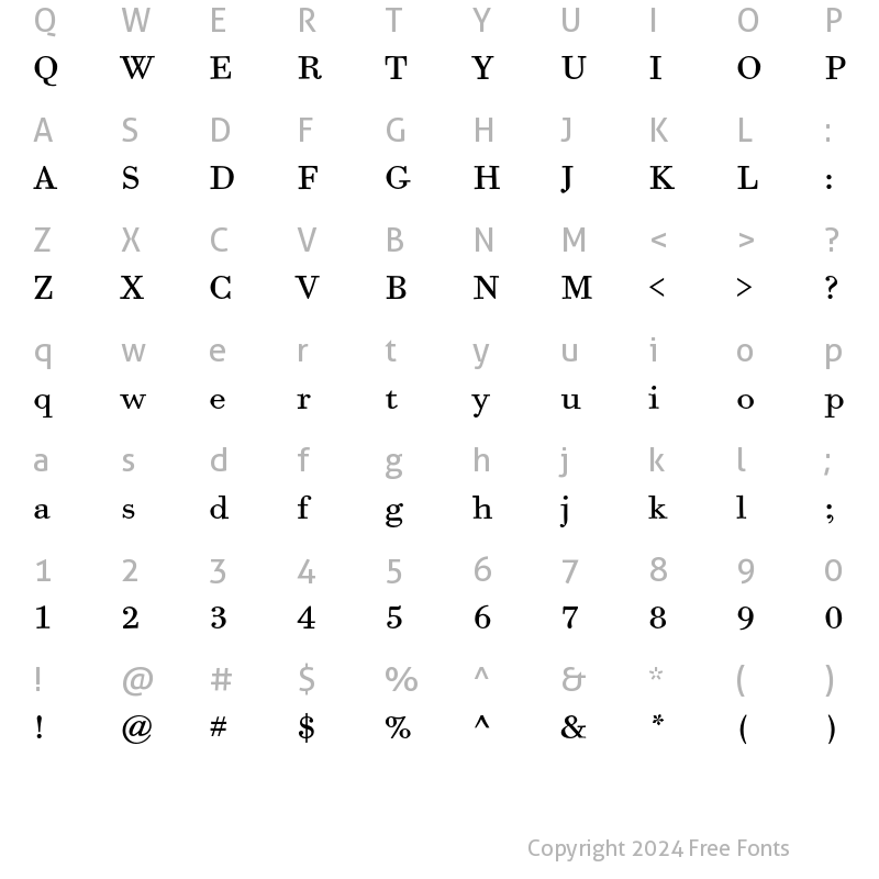 Character Map of Bodoni Six ITC Std Book