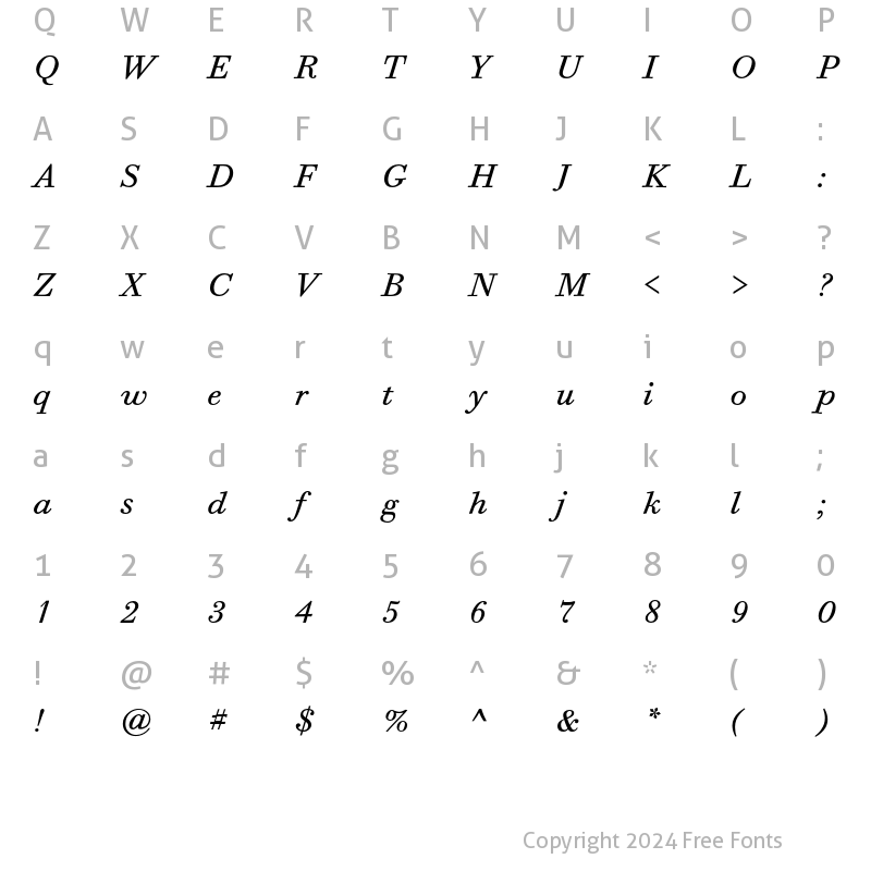 Character Map of Bodoni Six ITC Std Book Italic