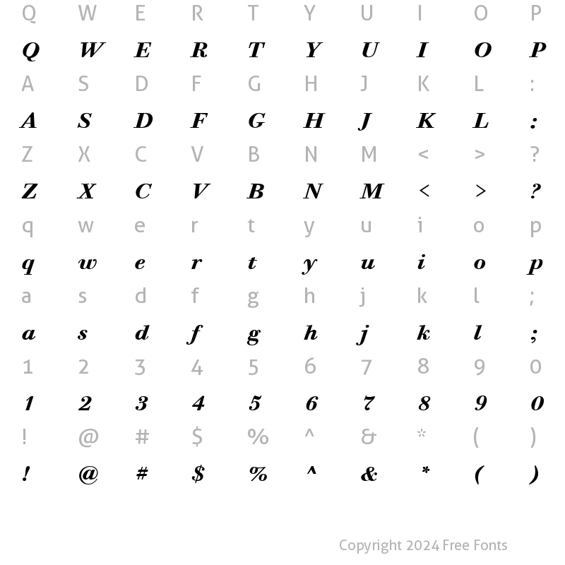 Character Map of Bodoni Six ITC TT BoldItalic