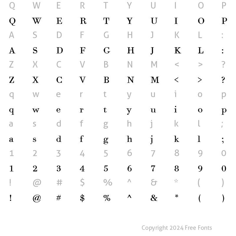 Character Map of Bodoni Six ITC TT Book