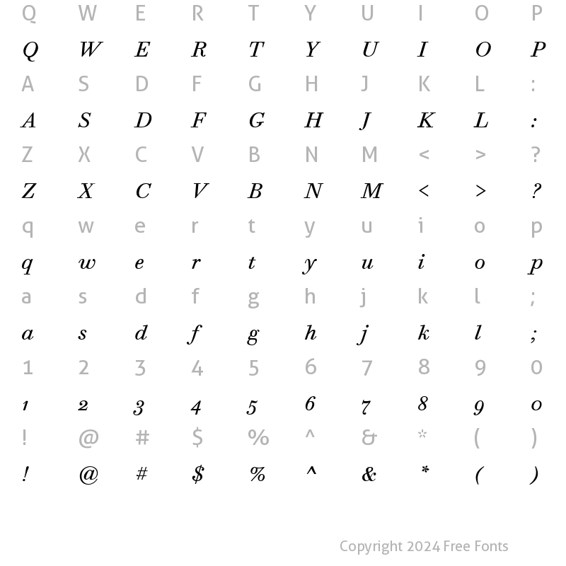 Character Map of Bodoni Six OS ITC TT BookIta