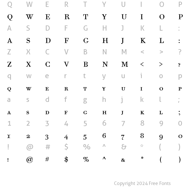 Character Map of Bodoni Six SC ITC TT Book