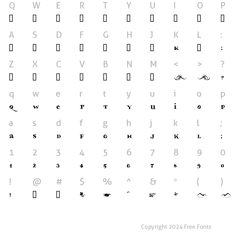 Character Map of Bodoni Slapp Normal