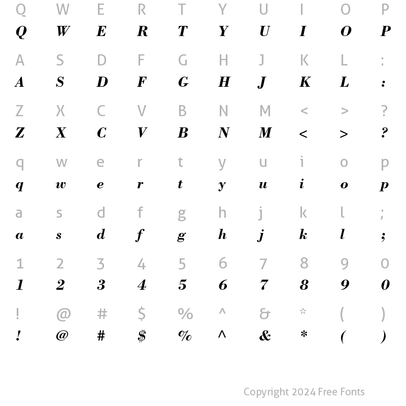 Character Map of Bodoni SSi Bold Italic