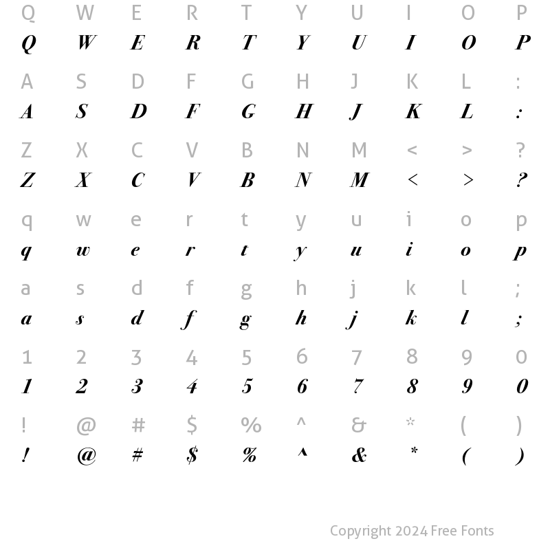 Character Map of Bodoni Svntytwo ITC Std BoldIt