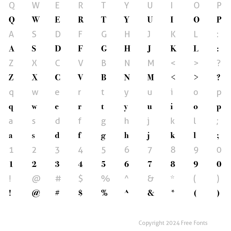 Character Map of Bodoni SvtyTwo ITC TT Bold